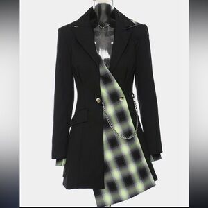 Stylish Black and Green Plaid Women's Jacket